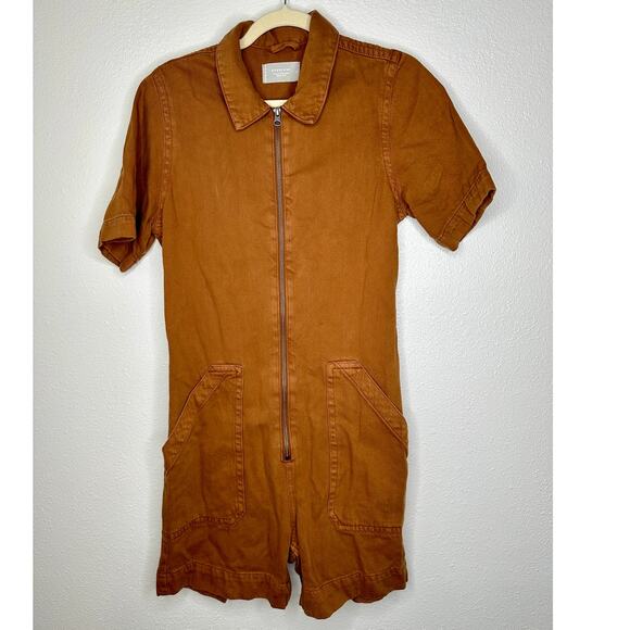 Everlane The Denim Short Coverall Organic Cotton Brown Rust Romper 6 - Picture 2 of 14